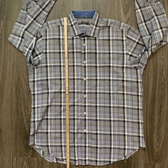 J. McLaughlin Shirt Mens L Black Blue Plaid Button Down Long Sleeve Cotton‎ - Picture 7 of 7